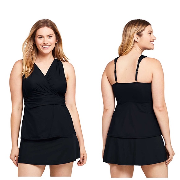 Lands end wrap Tankini swim suit top black 24W DDD - Picture 2 of 4